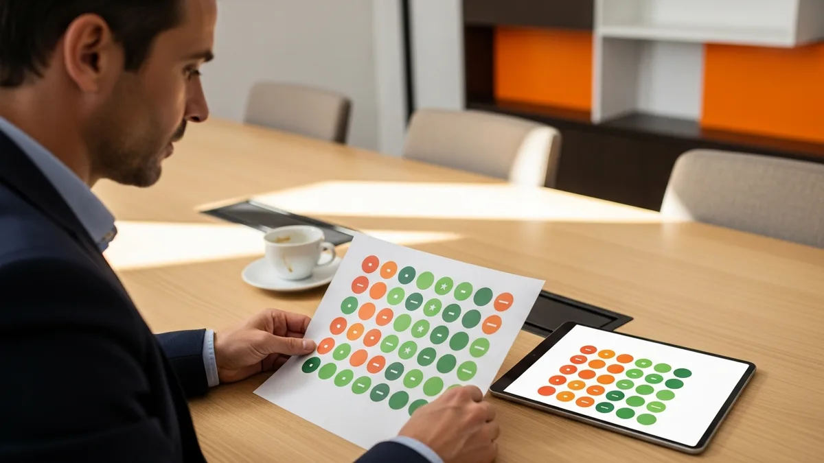 Manager reviewing a vendor performance scorecard report for a customer service outsourcing partner