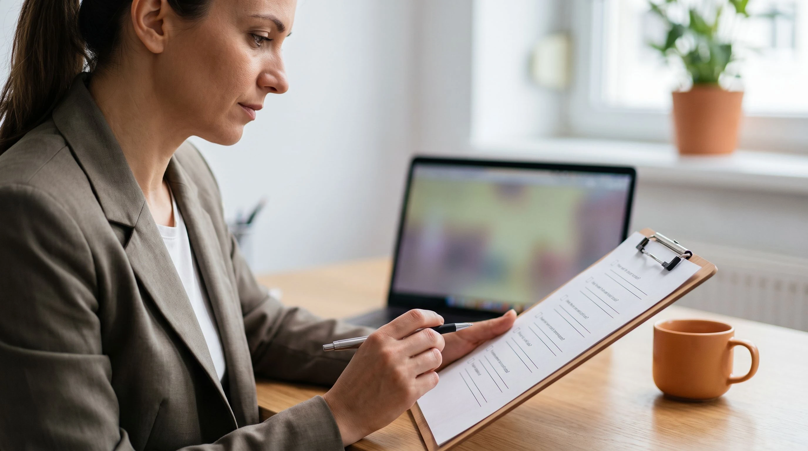 Recruiter reviewing an Angular developer job description requirements checklist