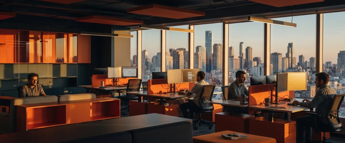 Modern tech office in Buenos Aires Argentina with warm orange accents representing an Argentina staffing agency team