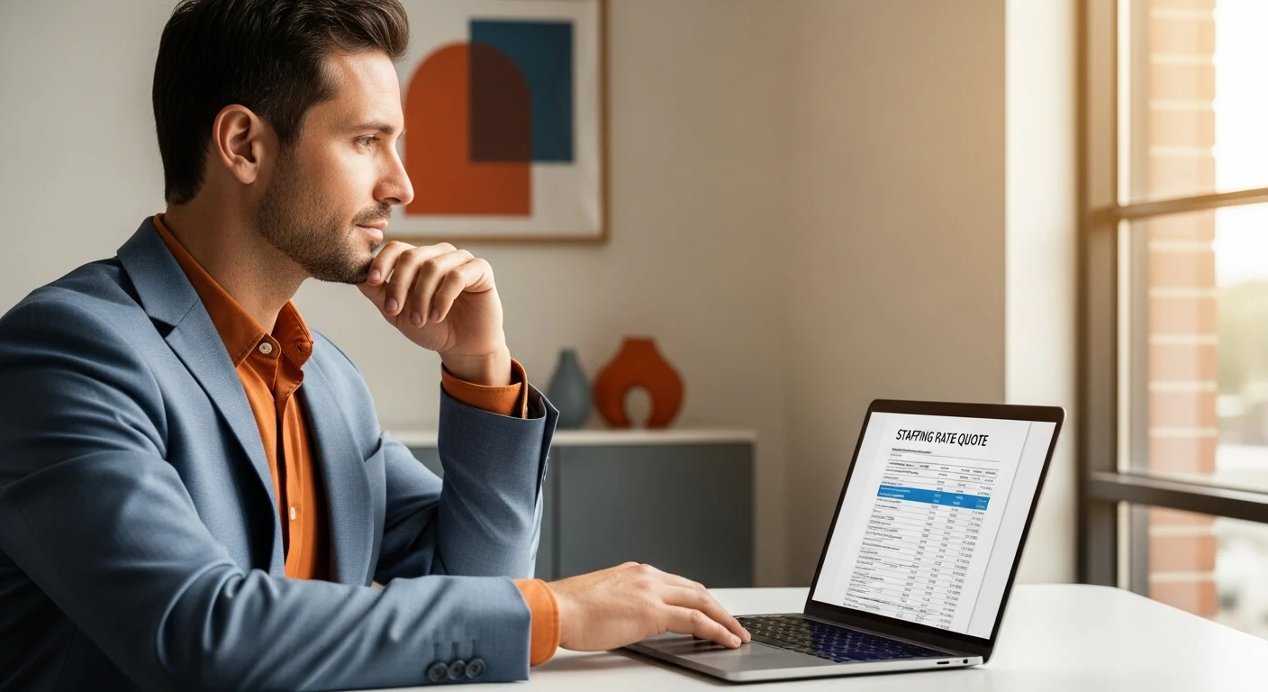 US hiring manager reviewing an Argentina staffing agency rate quote on a laptop