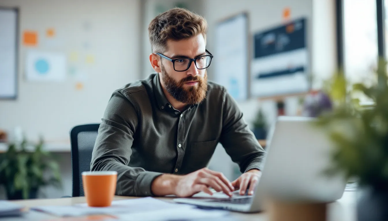 Engineering manager reviewing a candidate's AWS infrastructure portfolio on a laptop, over the shoulder framing