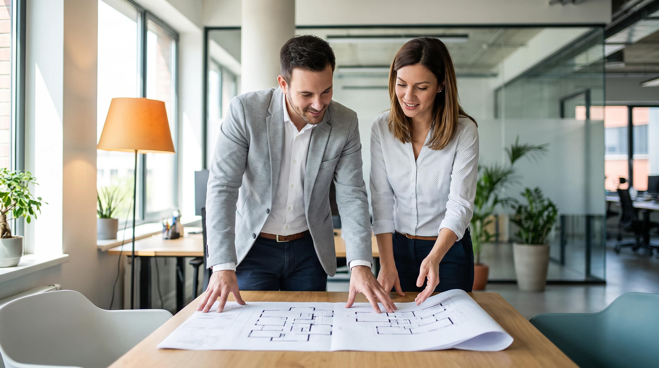 Two colleagues in conversation at a desk during a nearshore hiring communication and culture fit interview