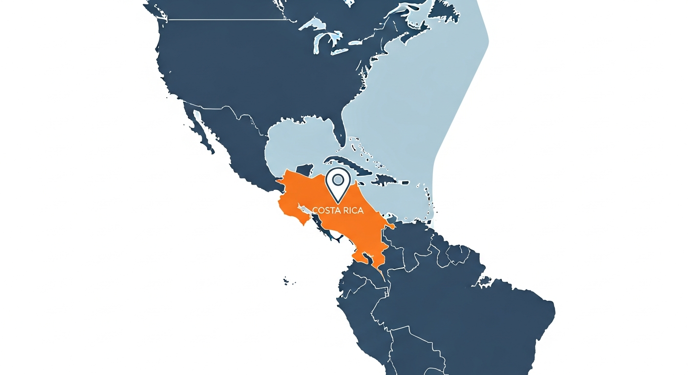 Map highlighting Costa Rica within Latin America to illustrate its staffing and nearshore positioning relative to neighboring countries