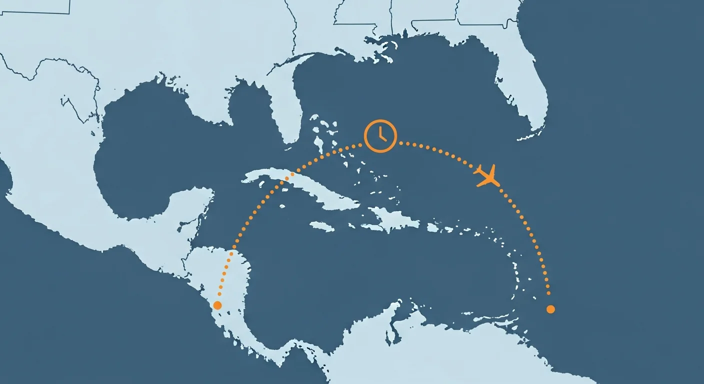 Map graphic showing US timezone overlap and flight distance from the Dominican Republic, Mexico, Colombia, Costa Rica, and Brazil for staffing comparison