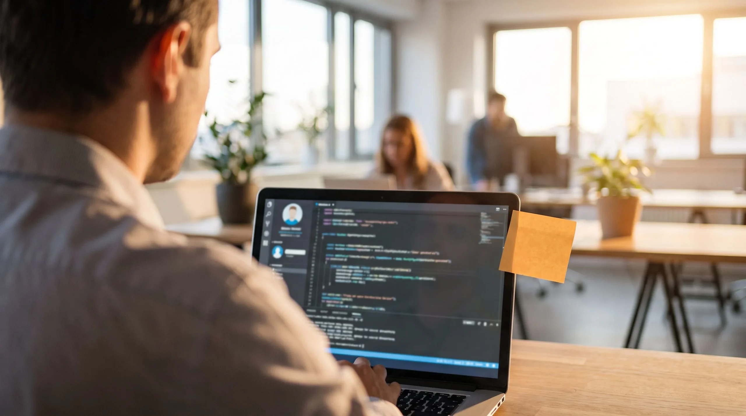 Engineering manager reviewing nearshore Angular developer candidates on laptop