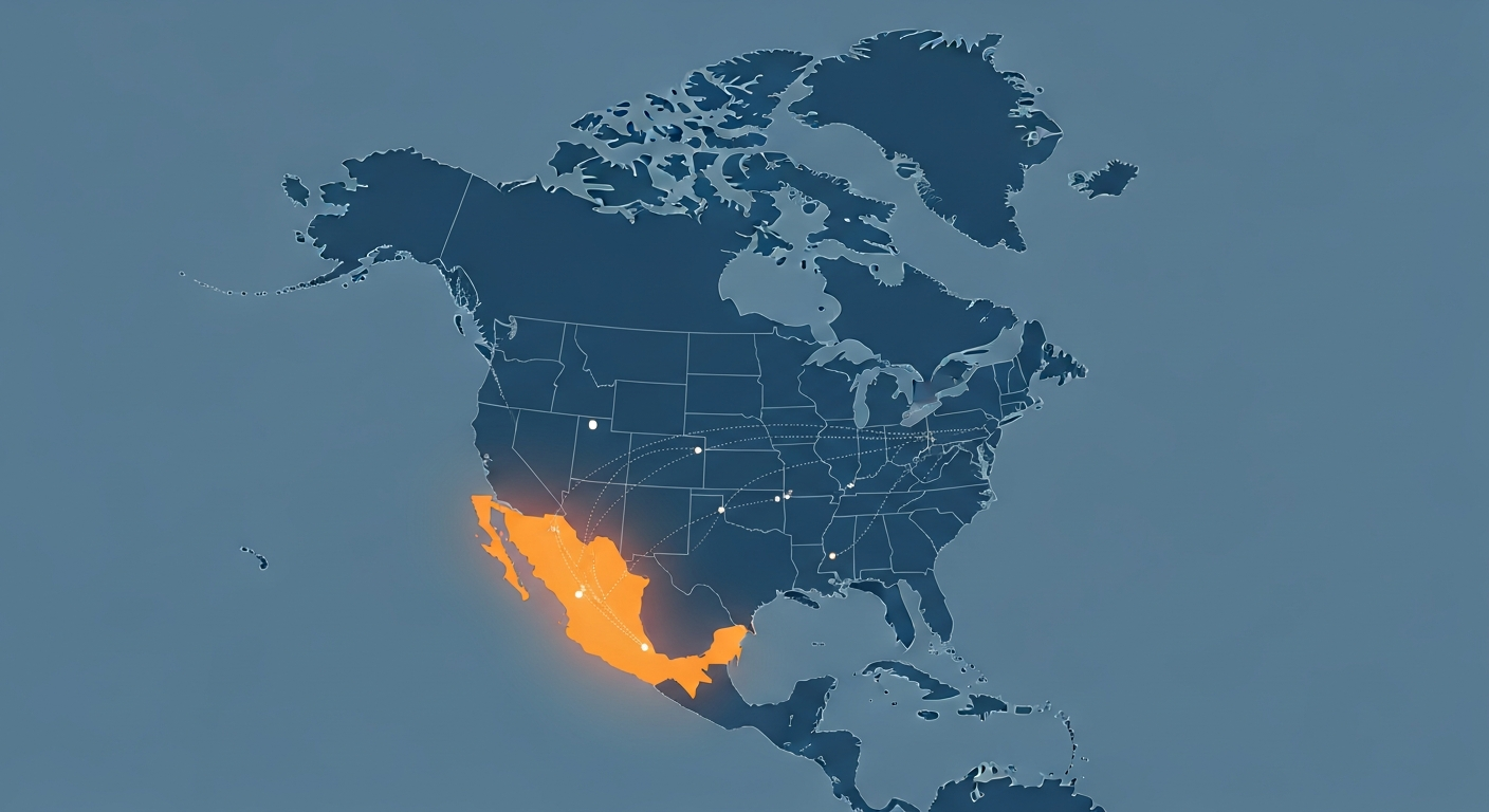 Map highlighting Mexico within Latin America to illustrate its staffing and nearshore positioning relative to the United States