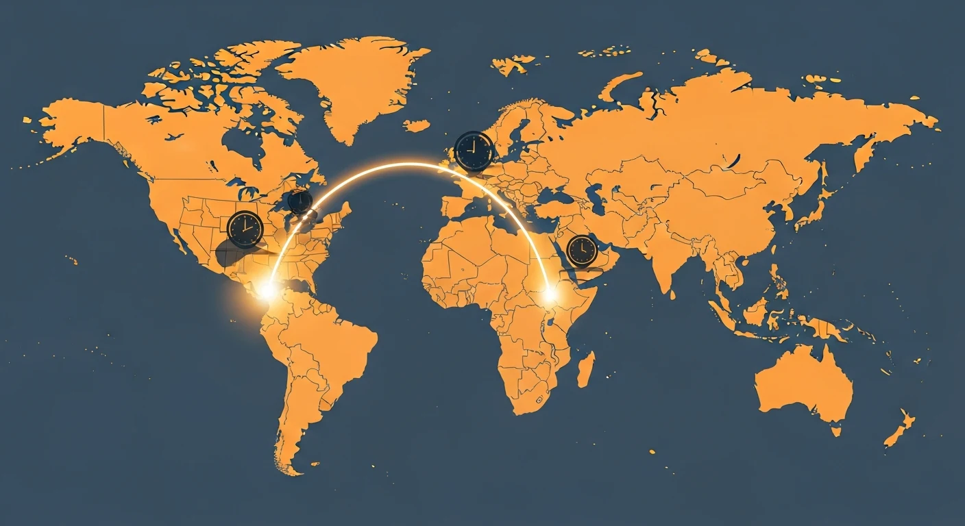 Map showing the timezone gap between the United States and India and the single daily overlap window