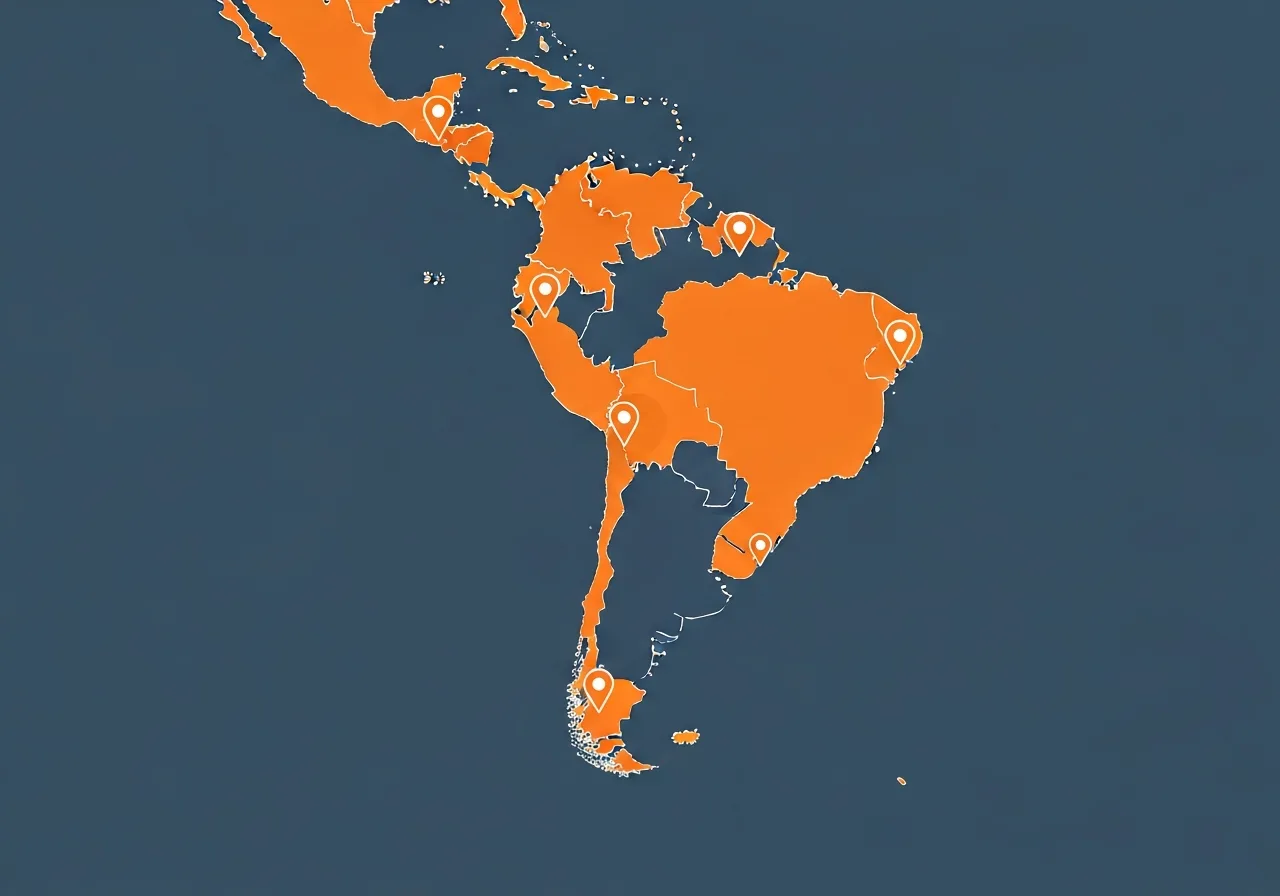 Map highlighting Mexico, Colombia, Argentina, and Brazil as top countries for Latin America staffing