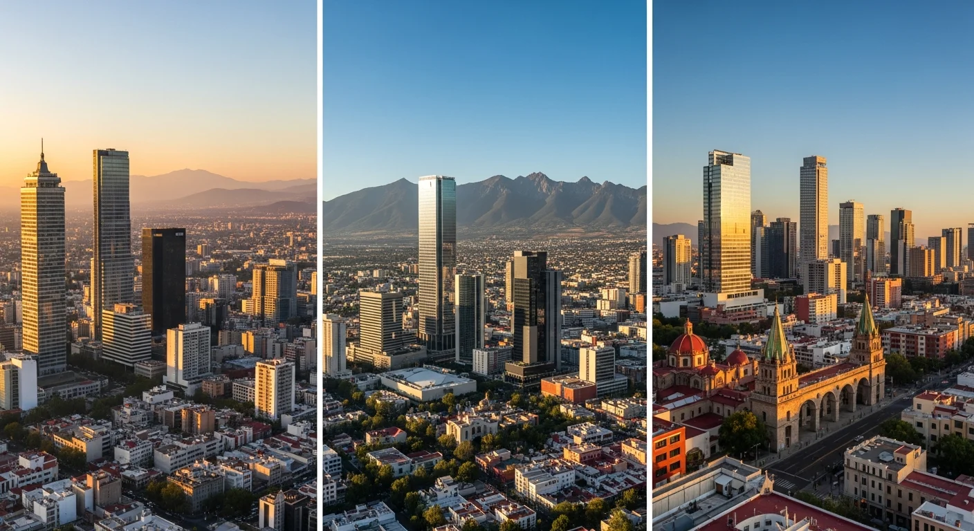 Skyline comparison of Mexico City, Guadalajara, and Monterrey, Mexico's top staffing hubs