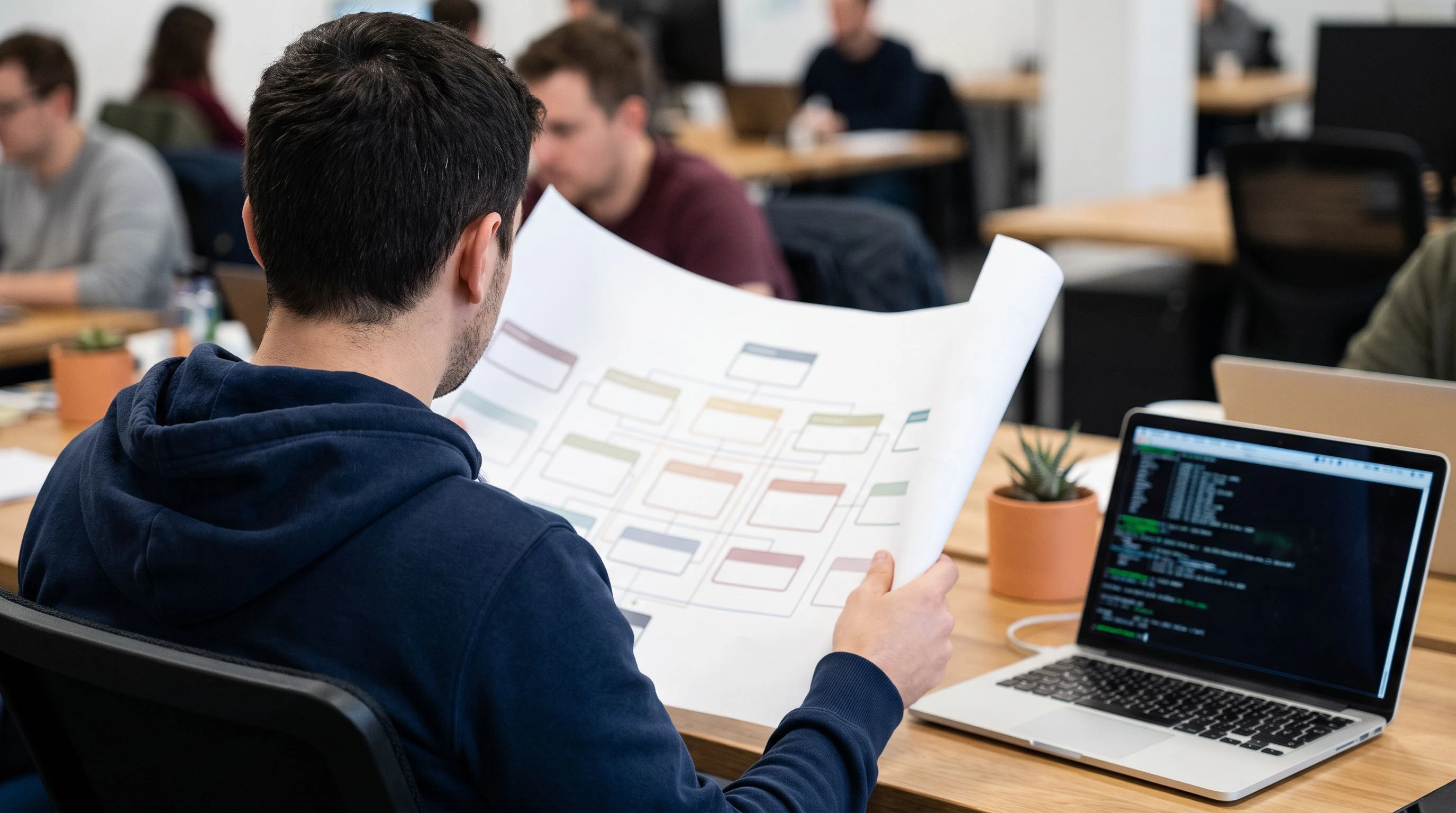 AWS engineer in Costa Rica reviewing cloud infrastructure architecture over the shoulder with terminal and diagram visible