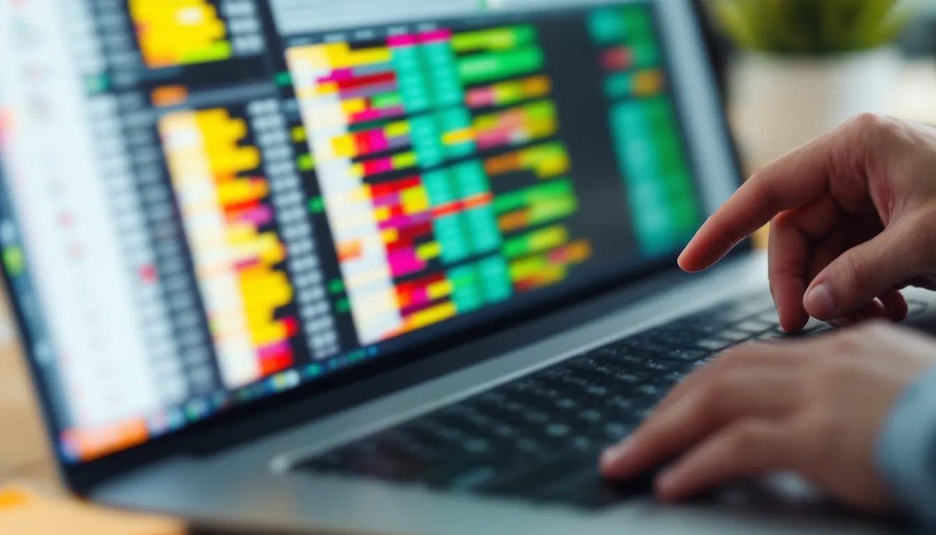 Hand pointing at a laptop screen while reviewing engagement model cost options in an office