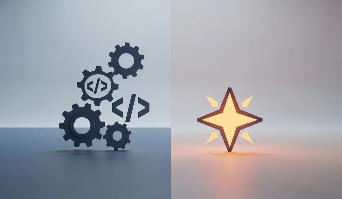 Abstract graphic comparing generalist developer skills against a specialized premium skill set