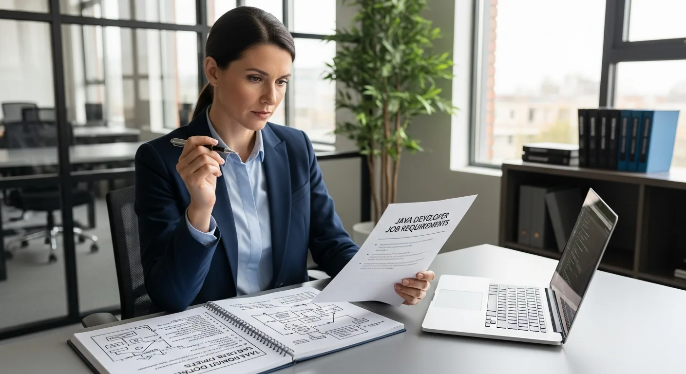 Engineering manager reviewing Java developer job requirements document before sourcing nearshore candidates