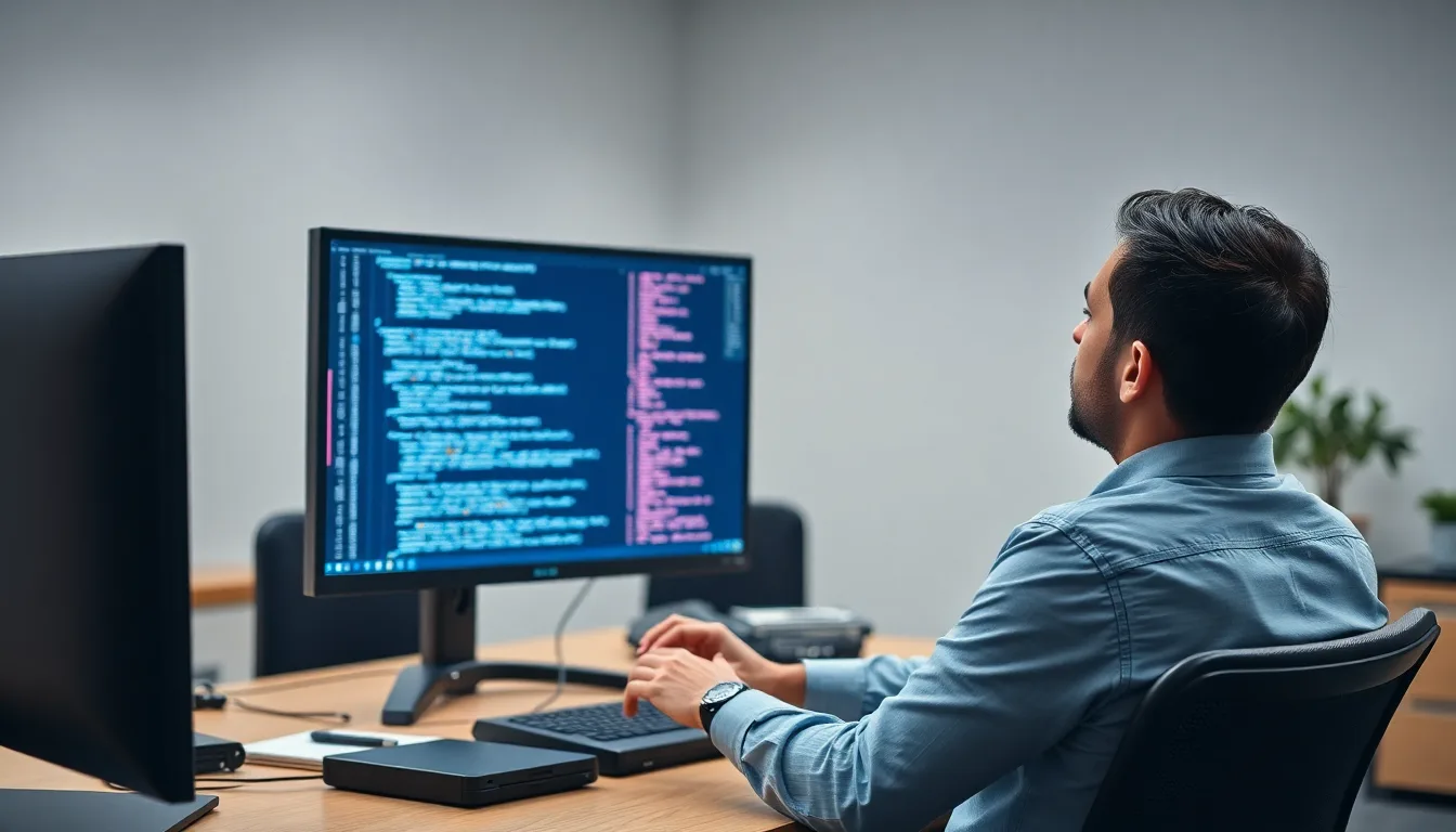 Engineering manager reviewing Python developer code during technical screening