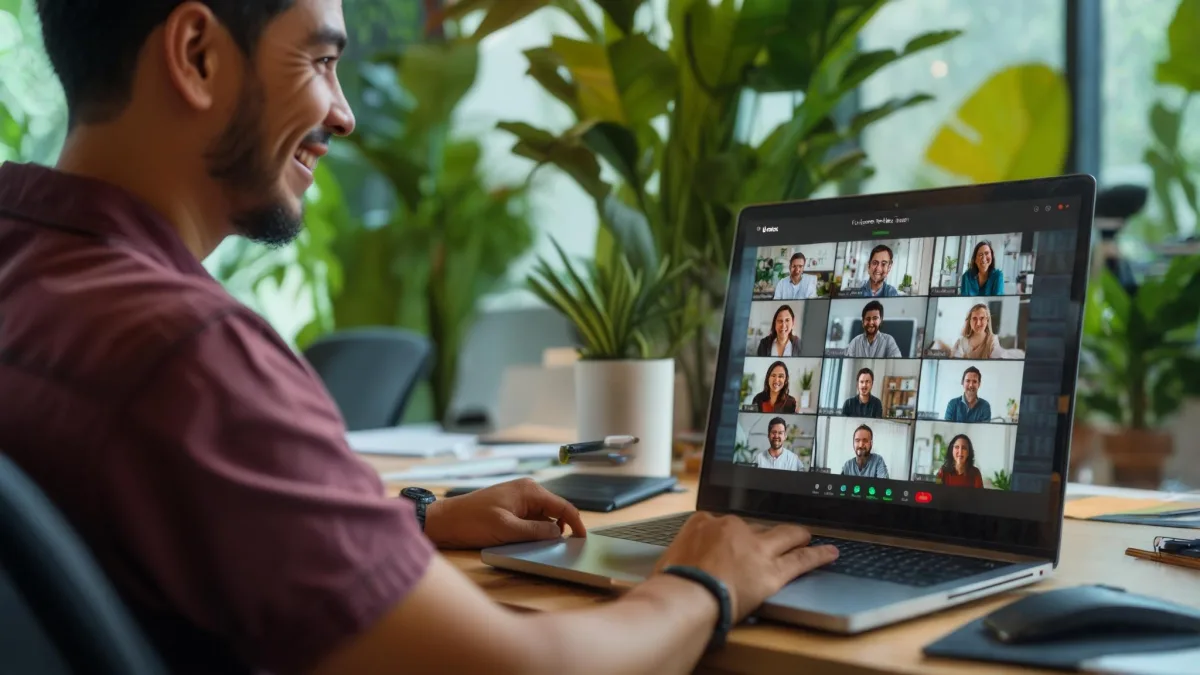 Nearshore React developer onboarding session with distributed team video call