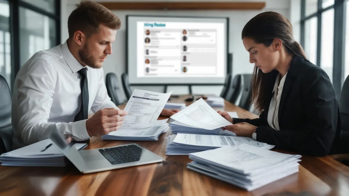 Hiring manager reviewing nearshore Node.js developer JD and candidate profiles