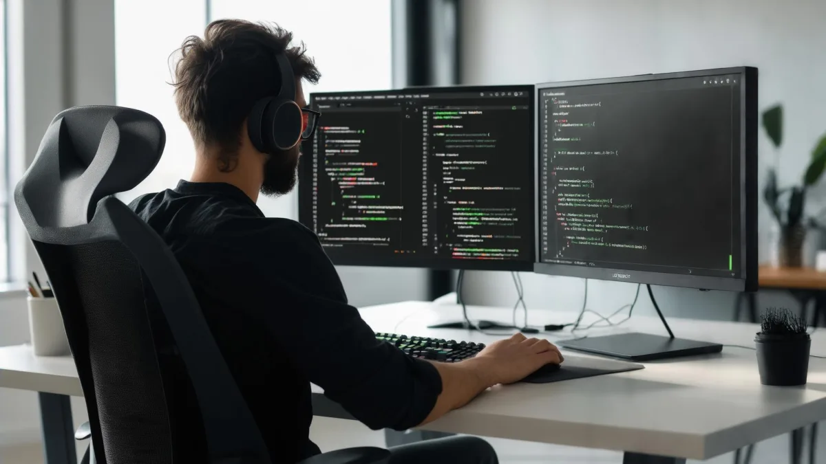 Node.js developer walking through API responsibilities and architecture with a team member