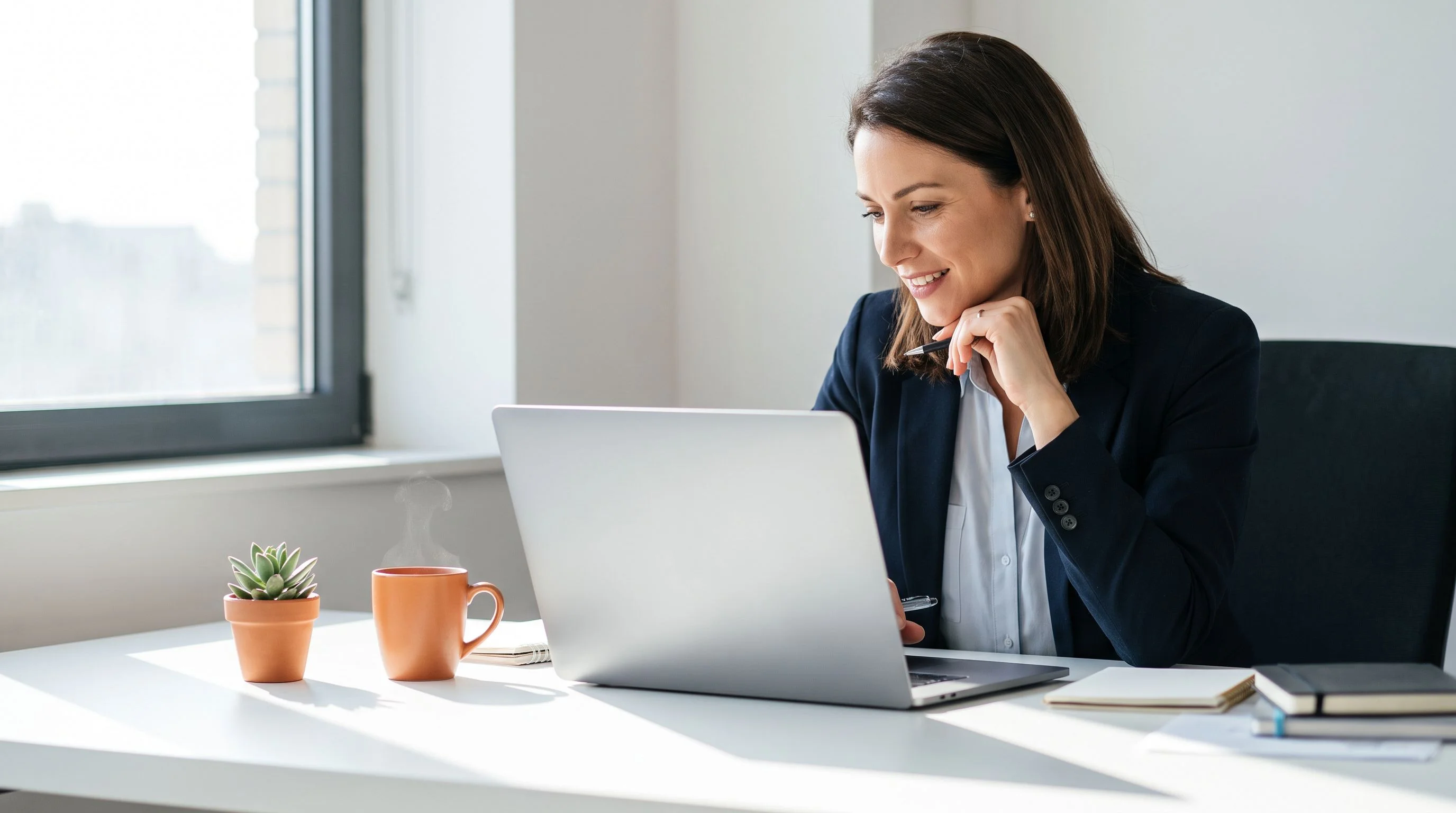HR professional drafting React developer job description at desk with documents