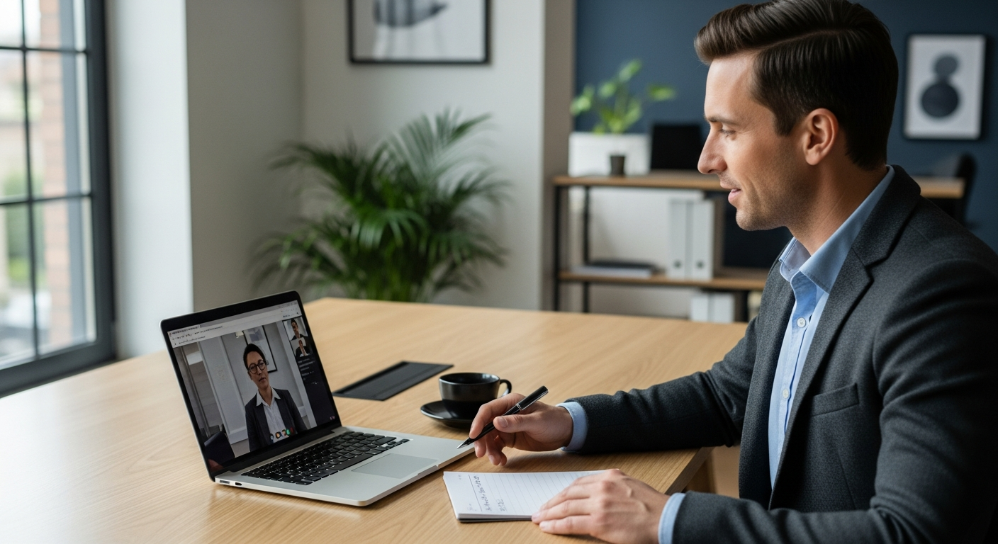 Hiring manager conducting a video interview to vet a nearshore software developer candidate