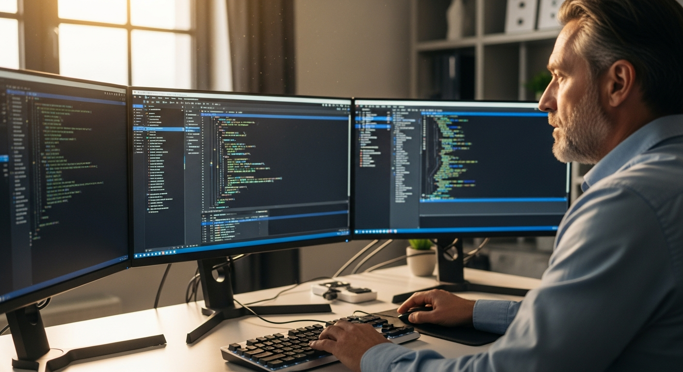 Senior nearshore software developer working at a desk during US business hours