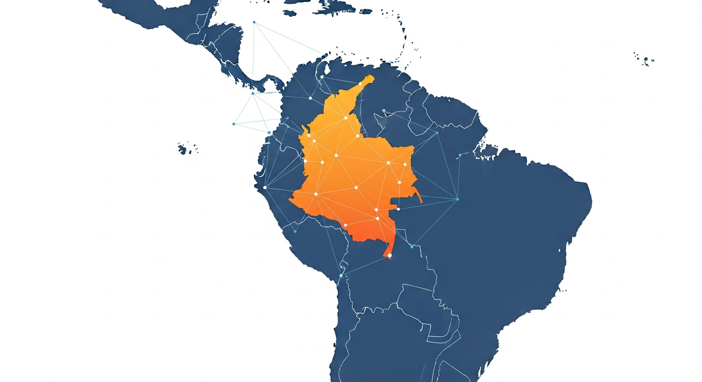 Map highlighting Colombia within Latin America to illustrate its staffing and nearshore positioning relative to neighboring countries