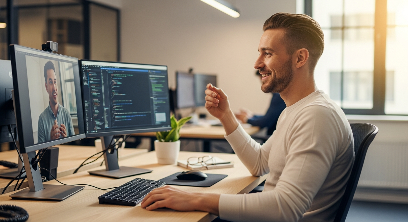 Nearshore software developer collaborating with a US team during shared business hours