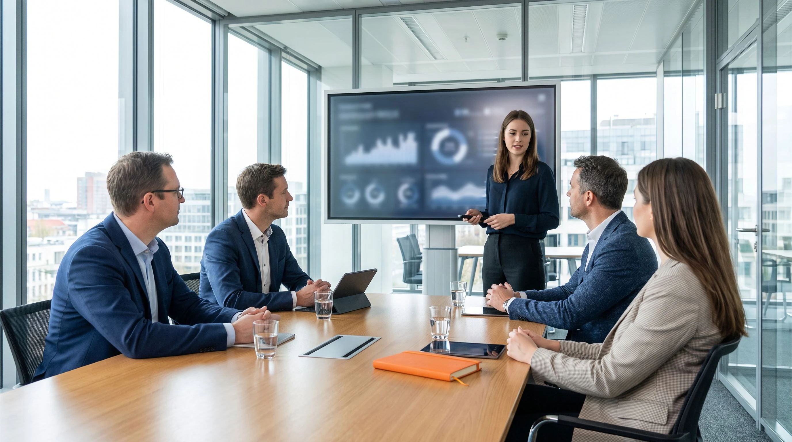 AI engineer reviewing LLM output logs and RAG retrieval metrics on dual monitors in a modern office setting