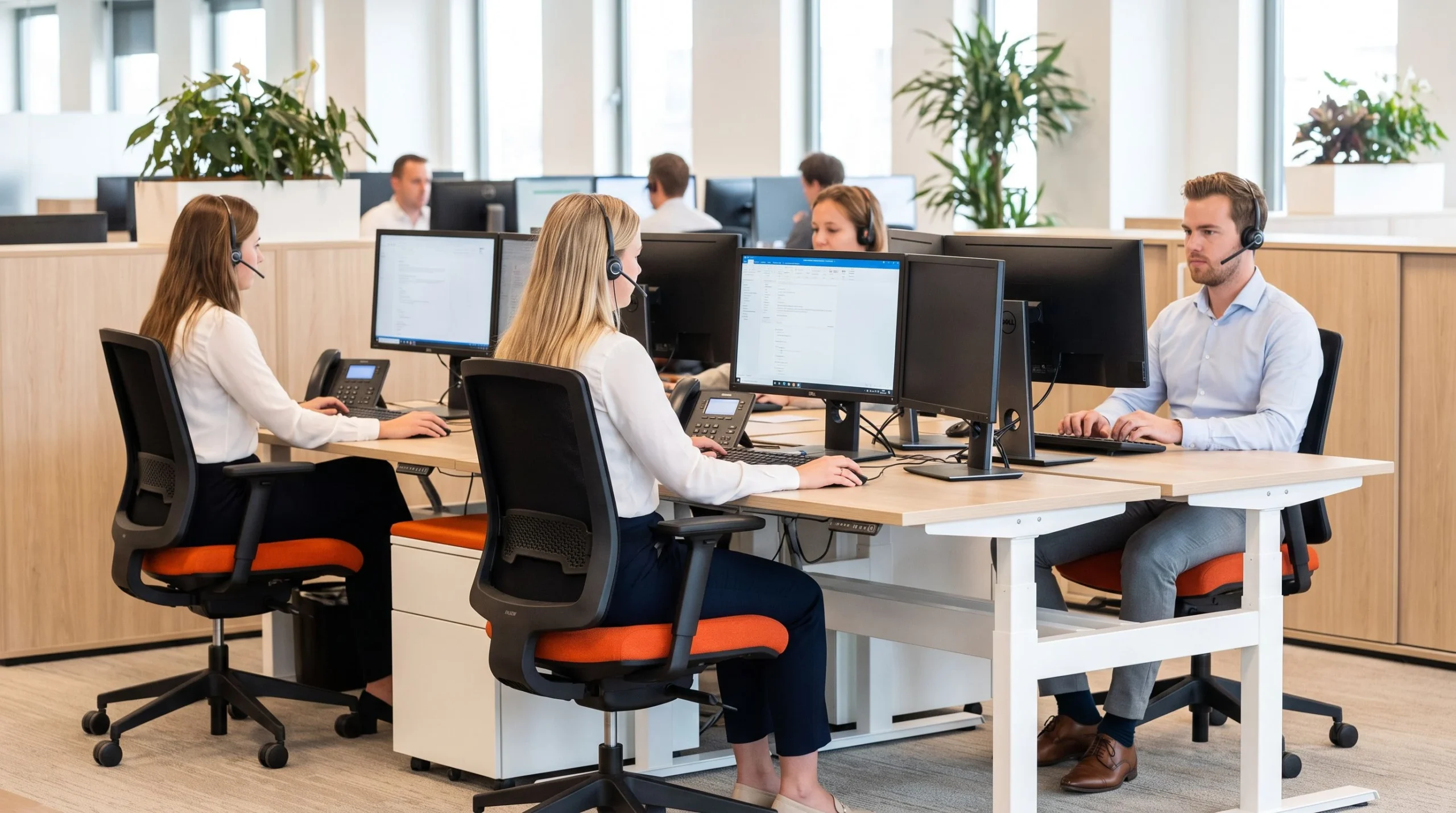 Offshore customer service team in Philippines office handling support tickets on computers