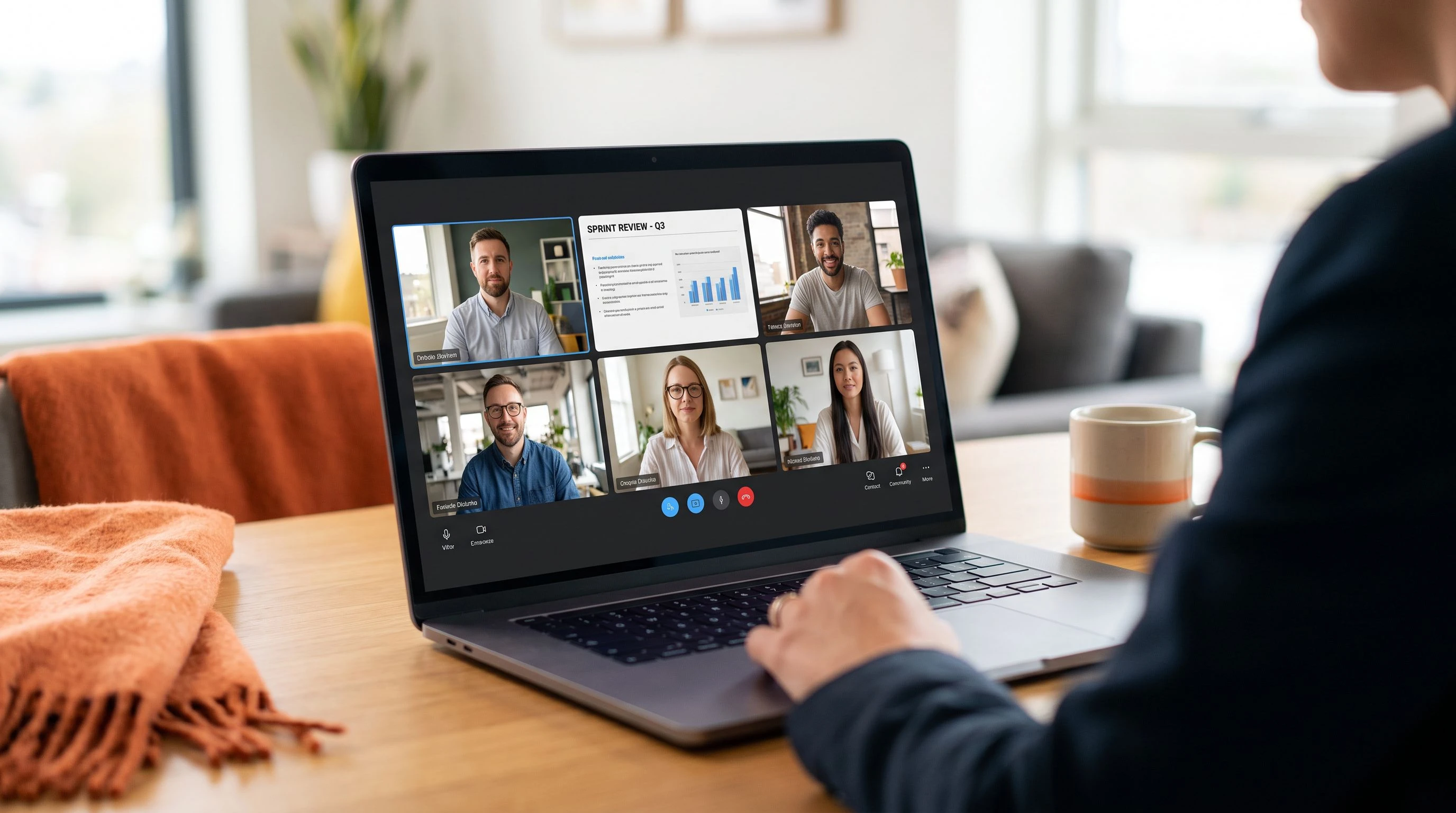 Distributed nearshore engineering team on a video call reviewing sprint review work