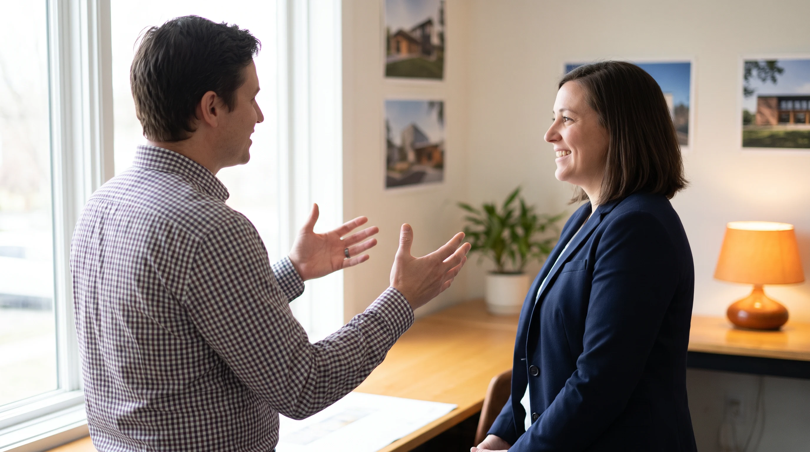 Architect explaining a cloud infrastructure tradeoff to a colleague during a governance discussion in an office setting