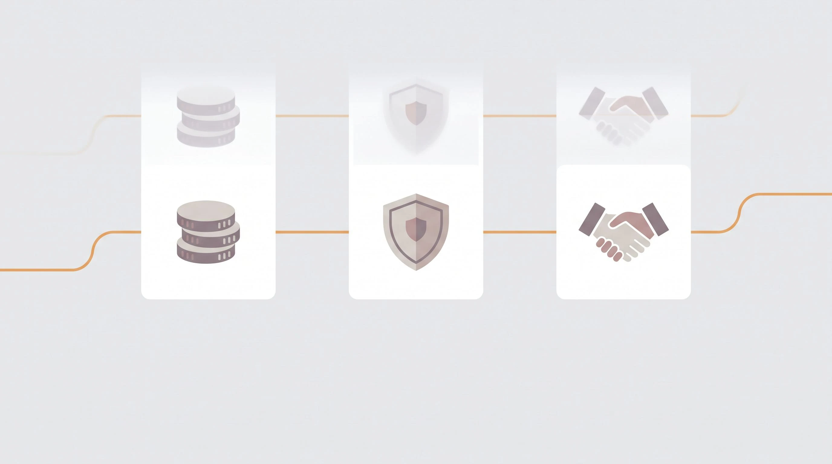 Three connected icon panels showing base compensation, payroll and benefits, and staffing partner support as components of total hiring cost, warm orange connecting line