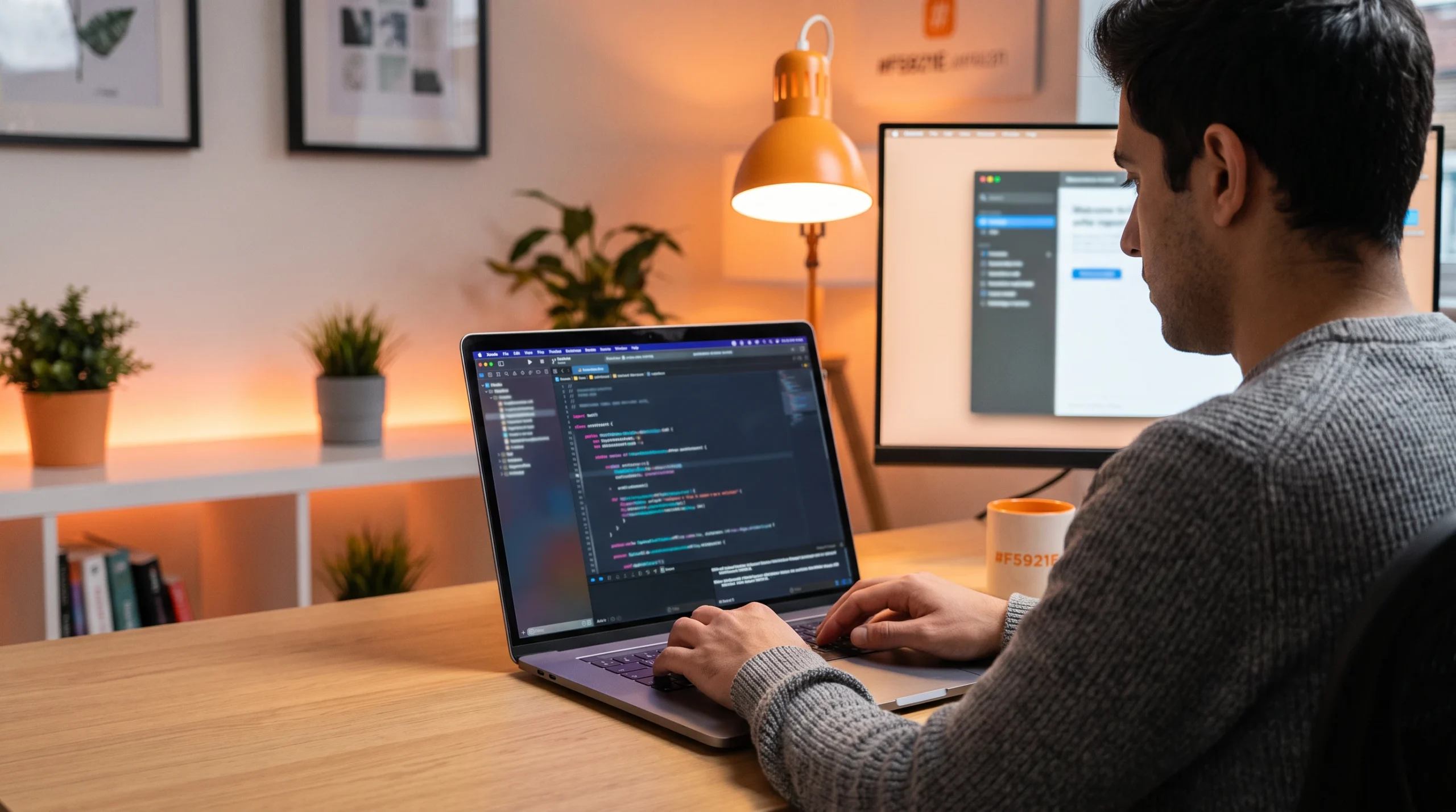 Nearshore iOS developer working in Xcode during a technical interview screening session