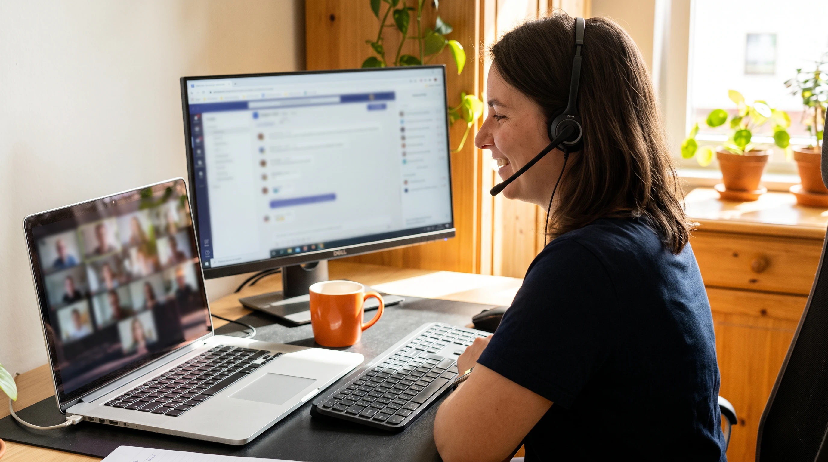 New offshore IT support specialist during a remote onboarding video call with a US-based manager