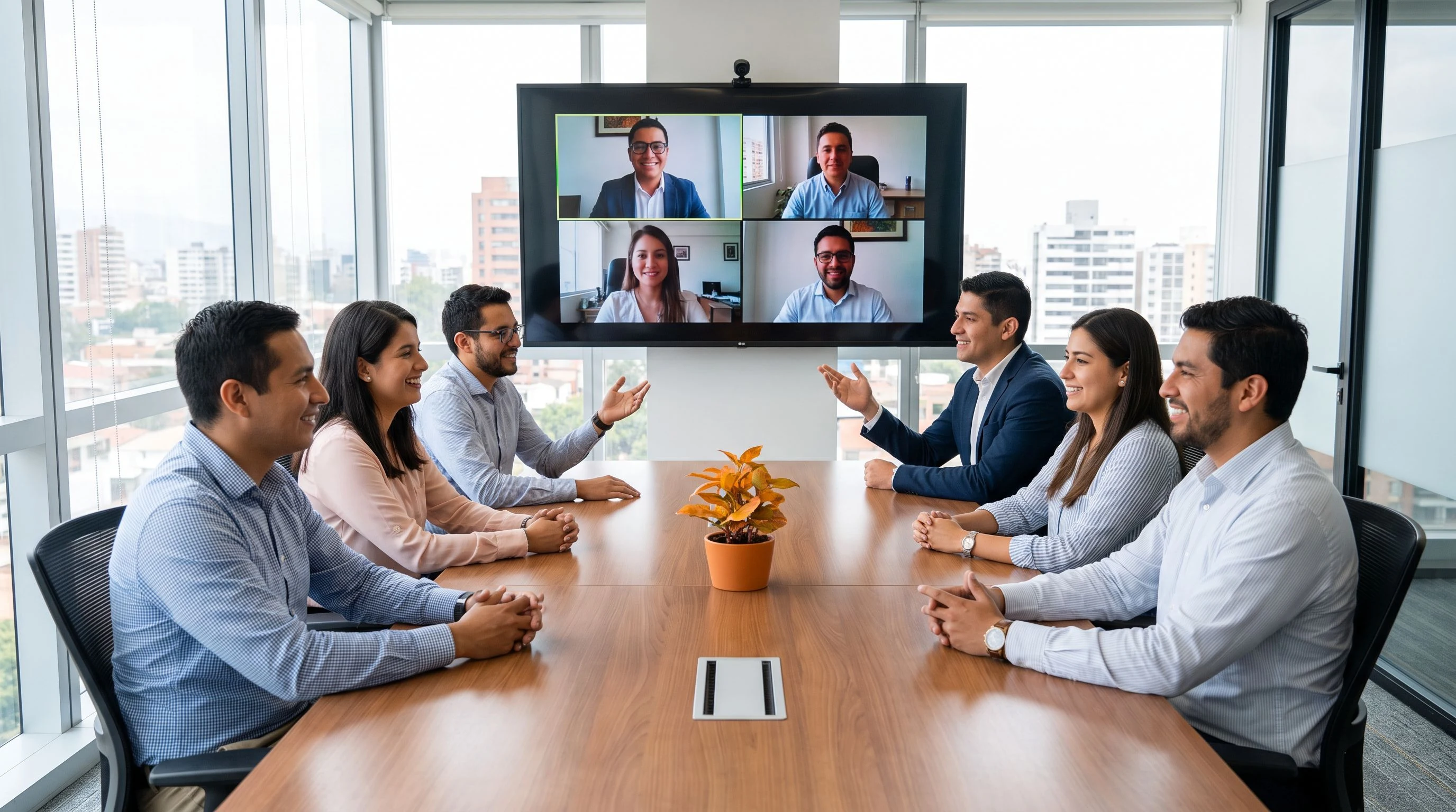 Remote ML engineer on a video call collaborating with a US-based team member, warm orange notebook visible on desk