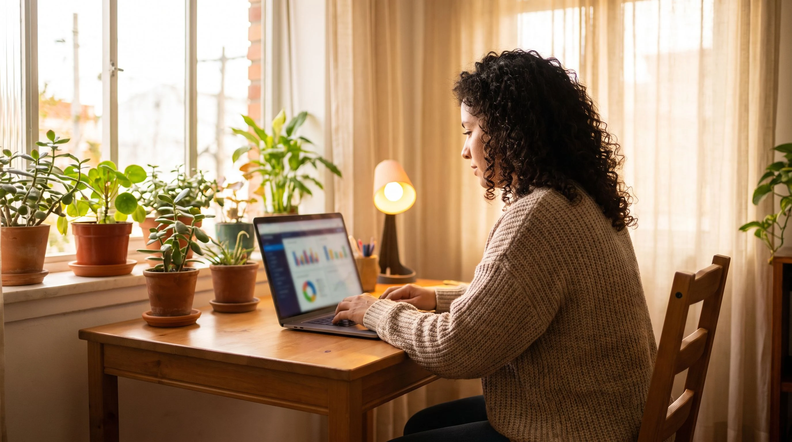 Remote ML engineer working at a laptop in a comfortable home office setup, orange accent mug on the desk, natural window light, no signage, no logos, no visible readable text, photorealistic