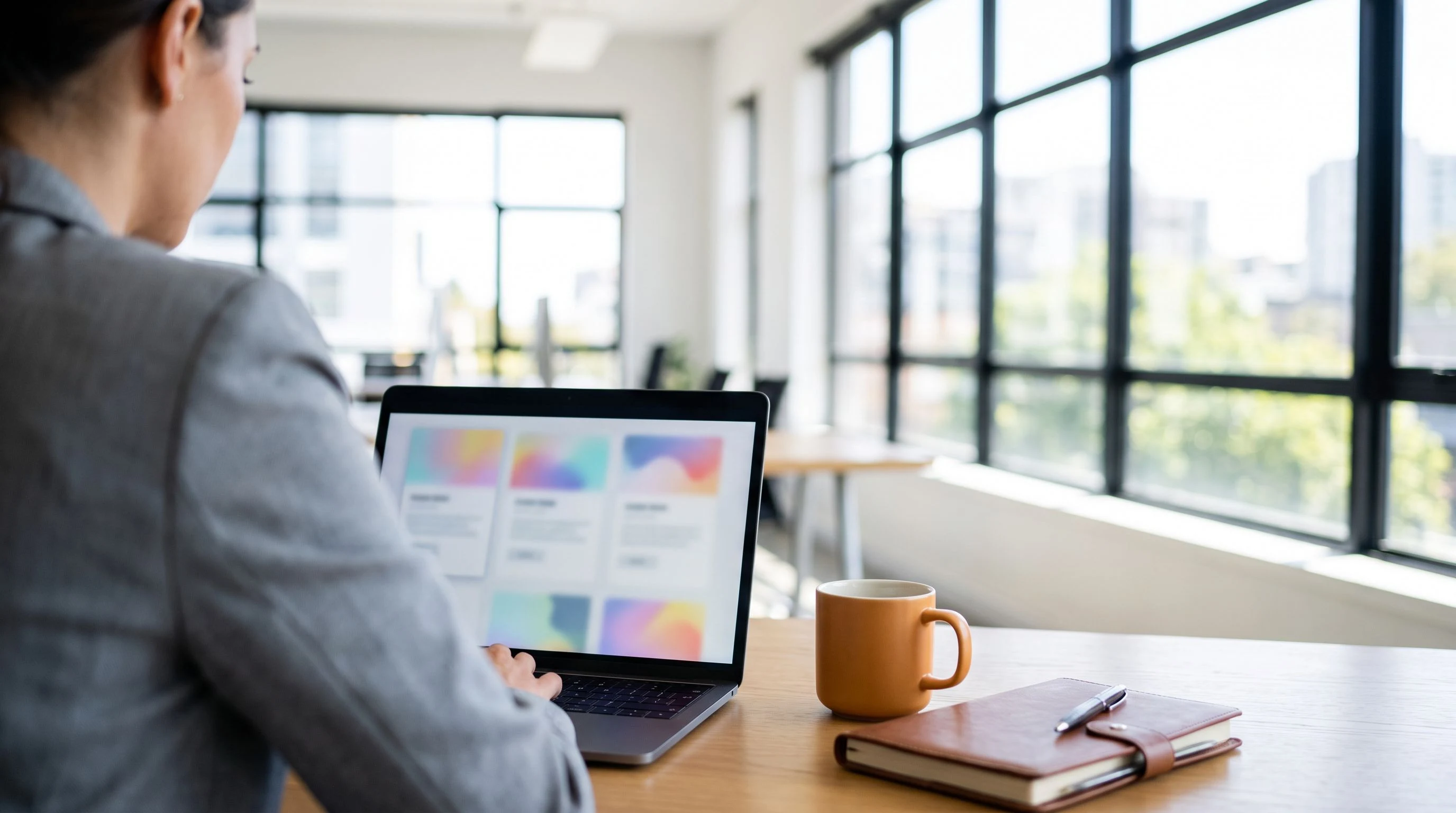 Two professionals reviewing cost comparison charts at a conference table, orange desk lamp nearby