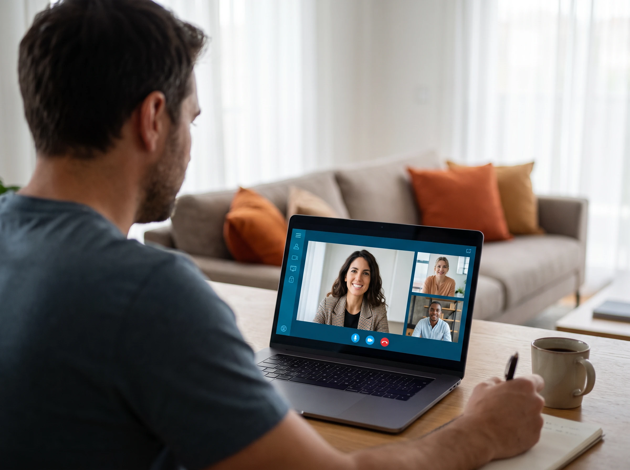 US hiring manager conducting a video call interview with a nearshore Android developer candidate