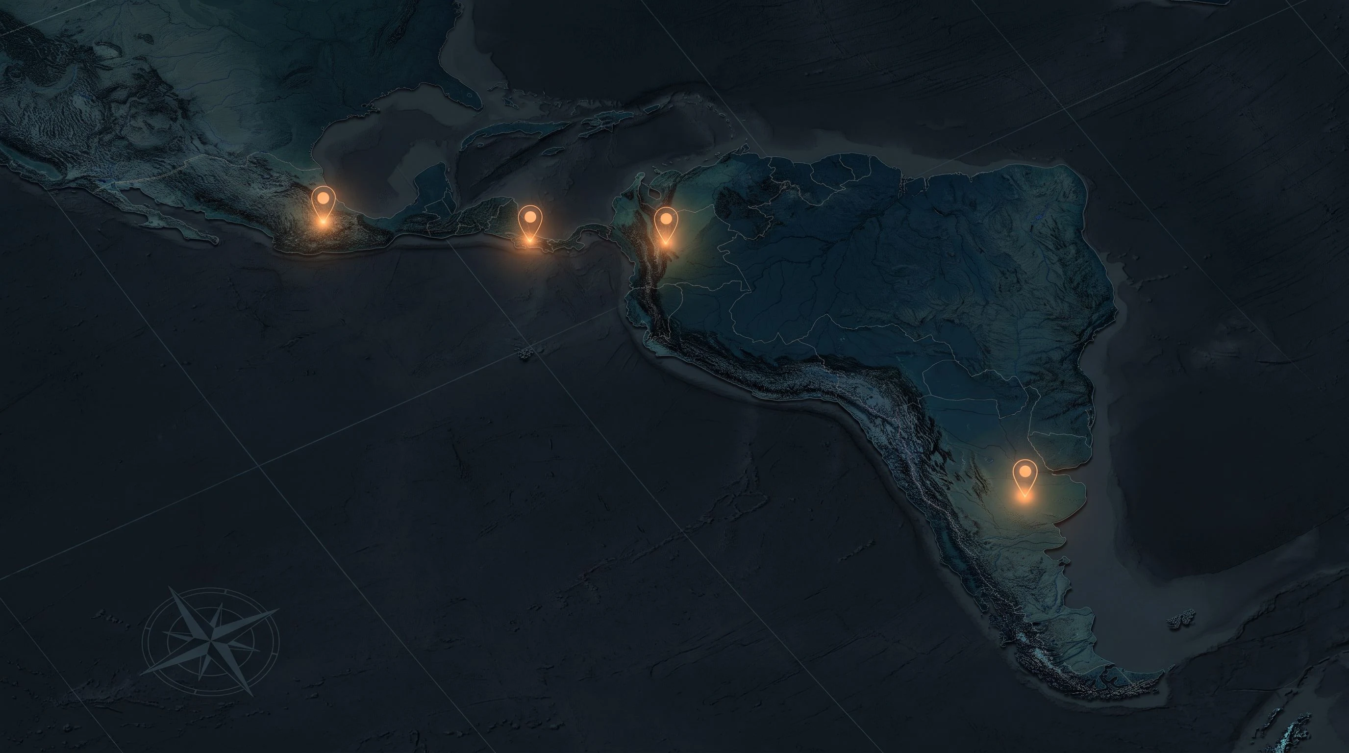 Map of Latin America highlighting Colombia, Costa Rica, Mexico, and Argentina as nearshore GIS talent hubs