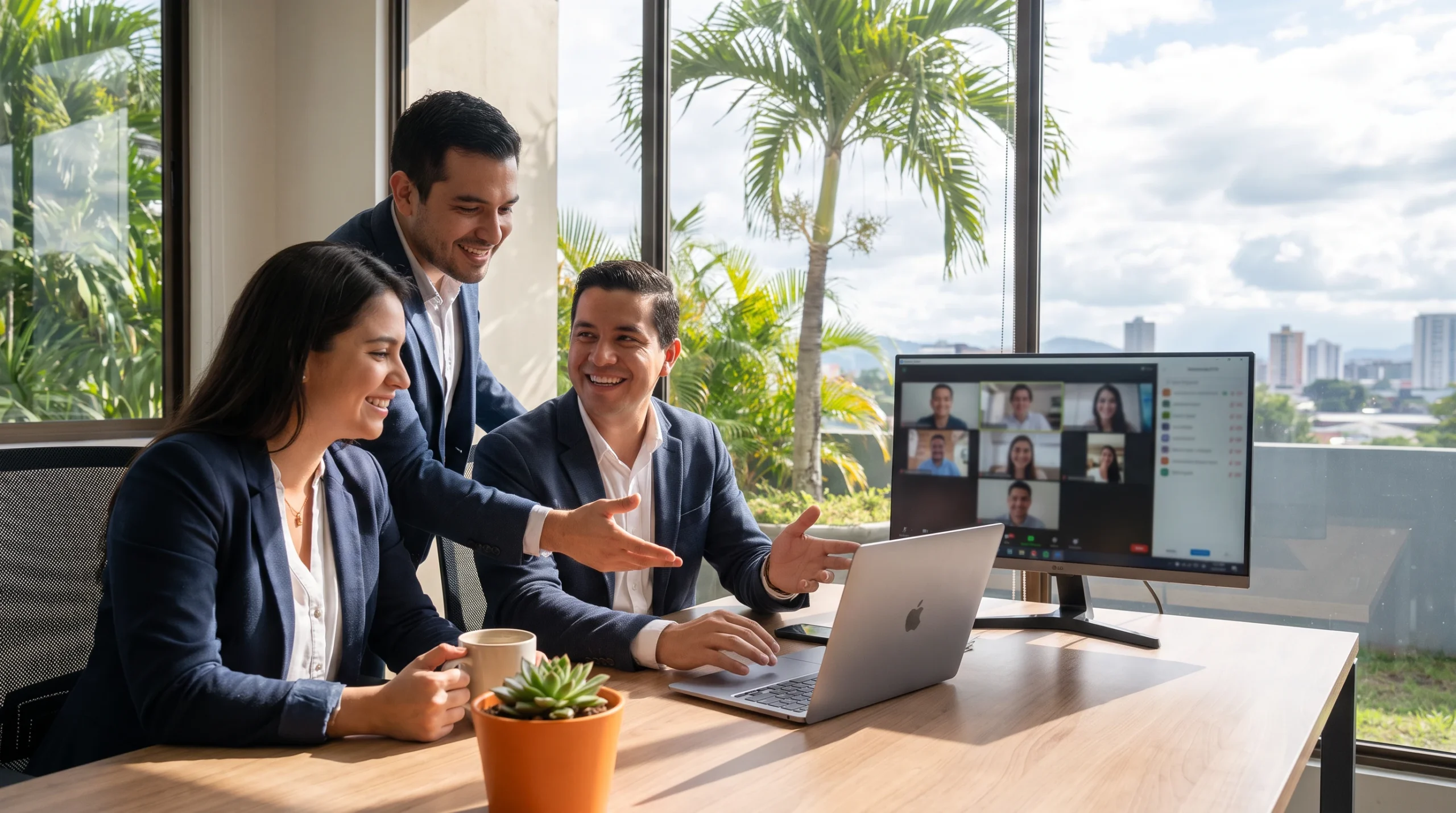 Nearshore hiring team on a live video call from San Jose Costa Rica during US business hours