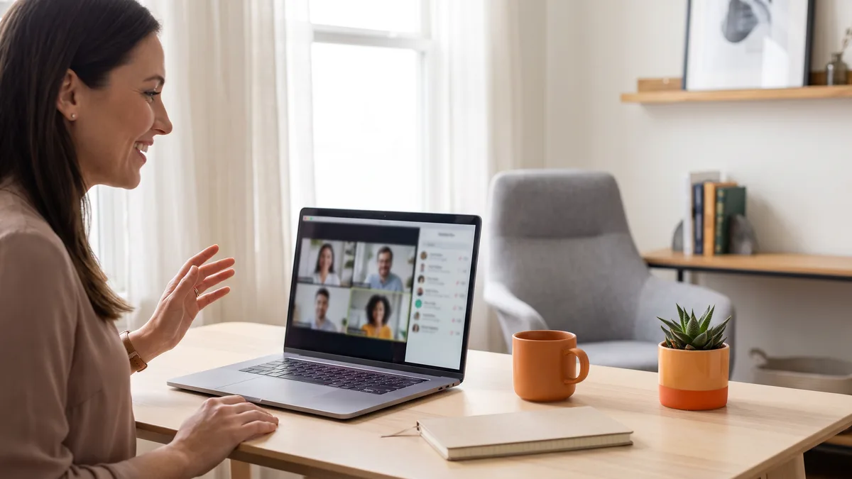 US ecommerce hiring manager on a video call reviewing nearshore Shopify developer candidate profiles