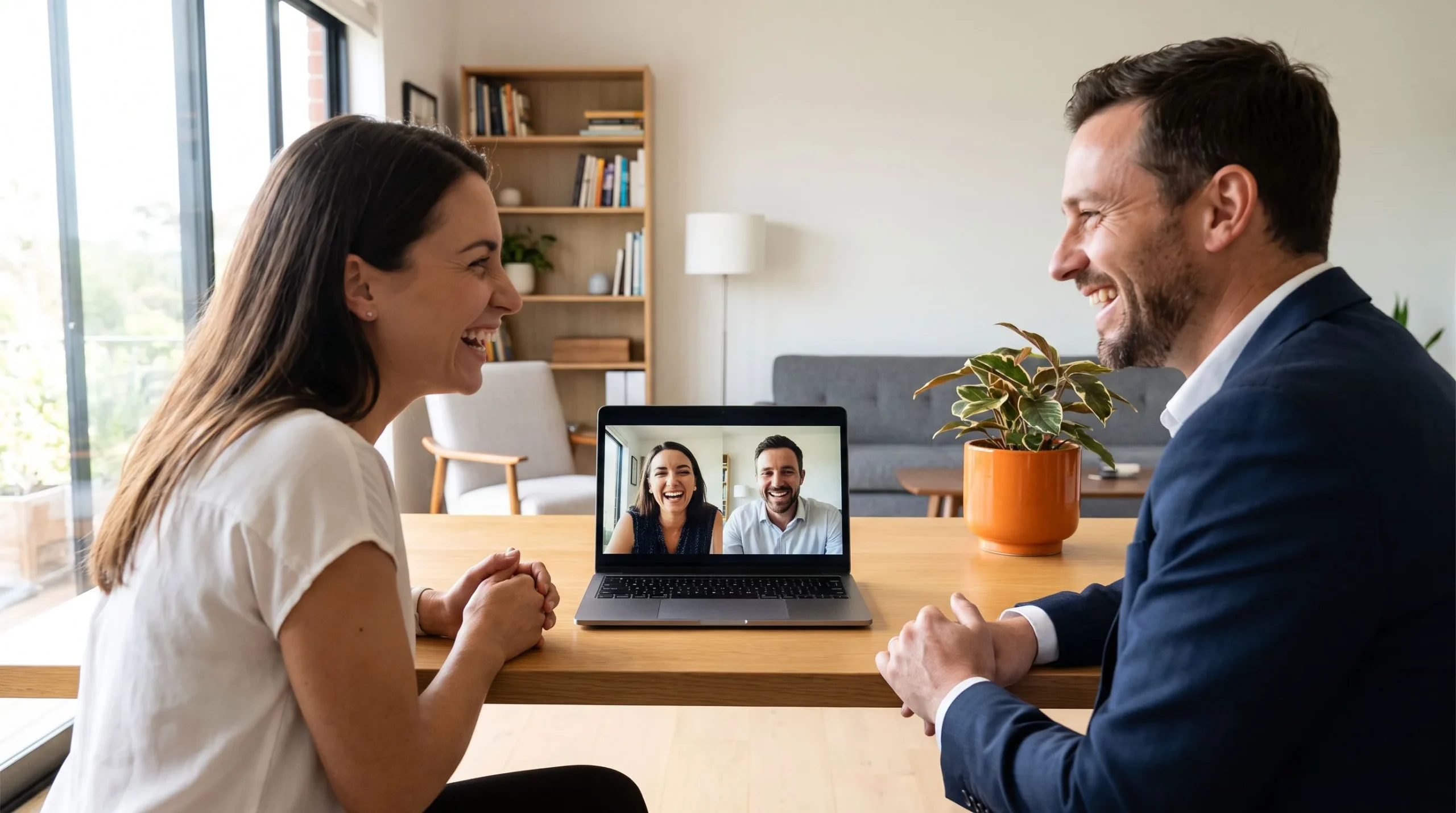 Remote accounting team collaborating on video call, professional setting