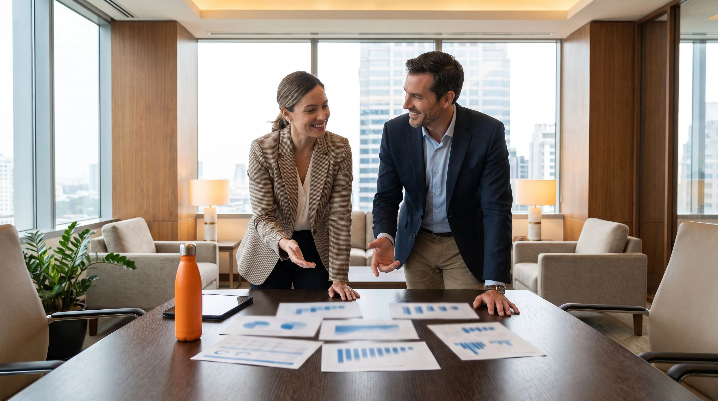 HR compensation analyst reviewing salary benchmark data on multiple screens at a modern analytics workstation
