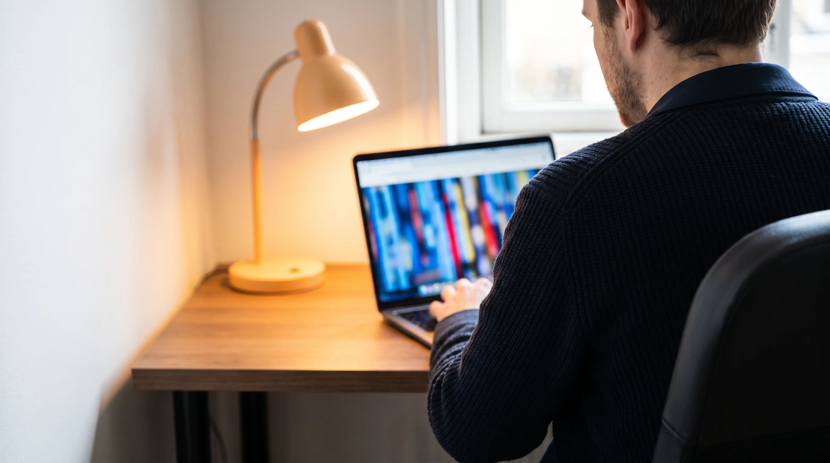 Professional reviewing offshore staffing comparison data on a laptop at a desk