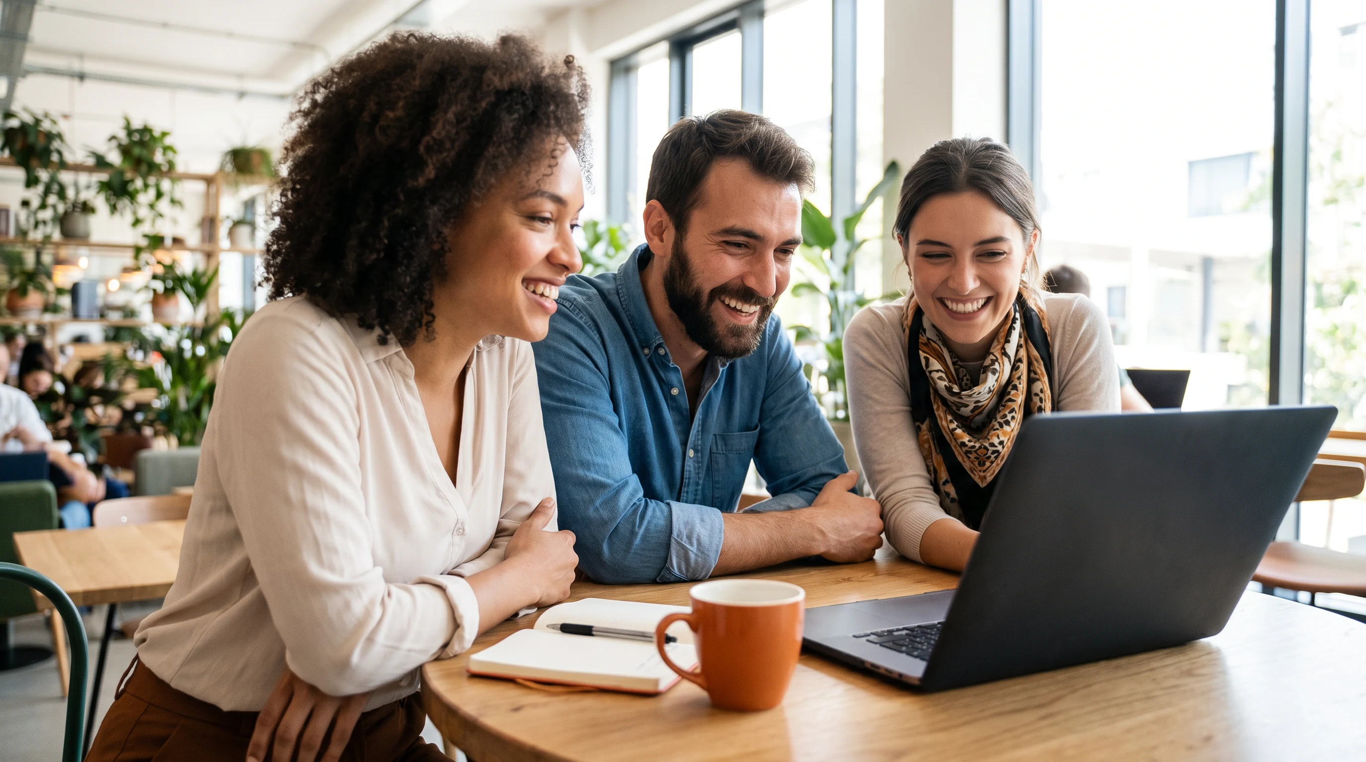 Small team reviewing offshore staffing pricing together around a table