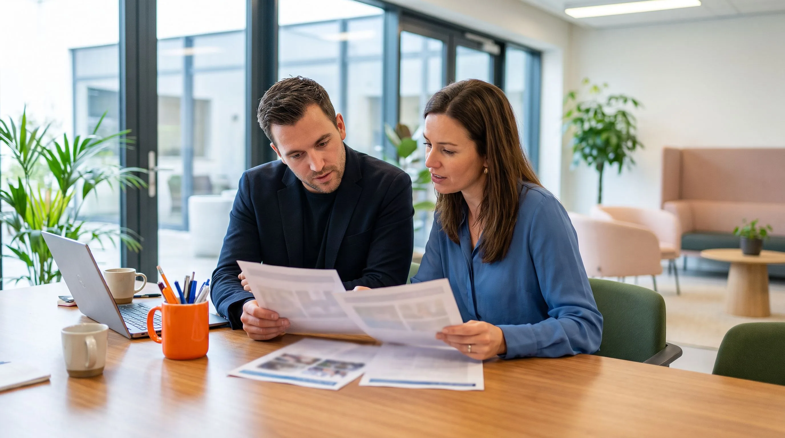 Team evaluating nearshore staffing company shortlist in office meeting