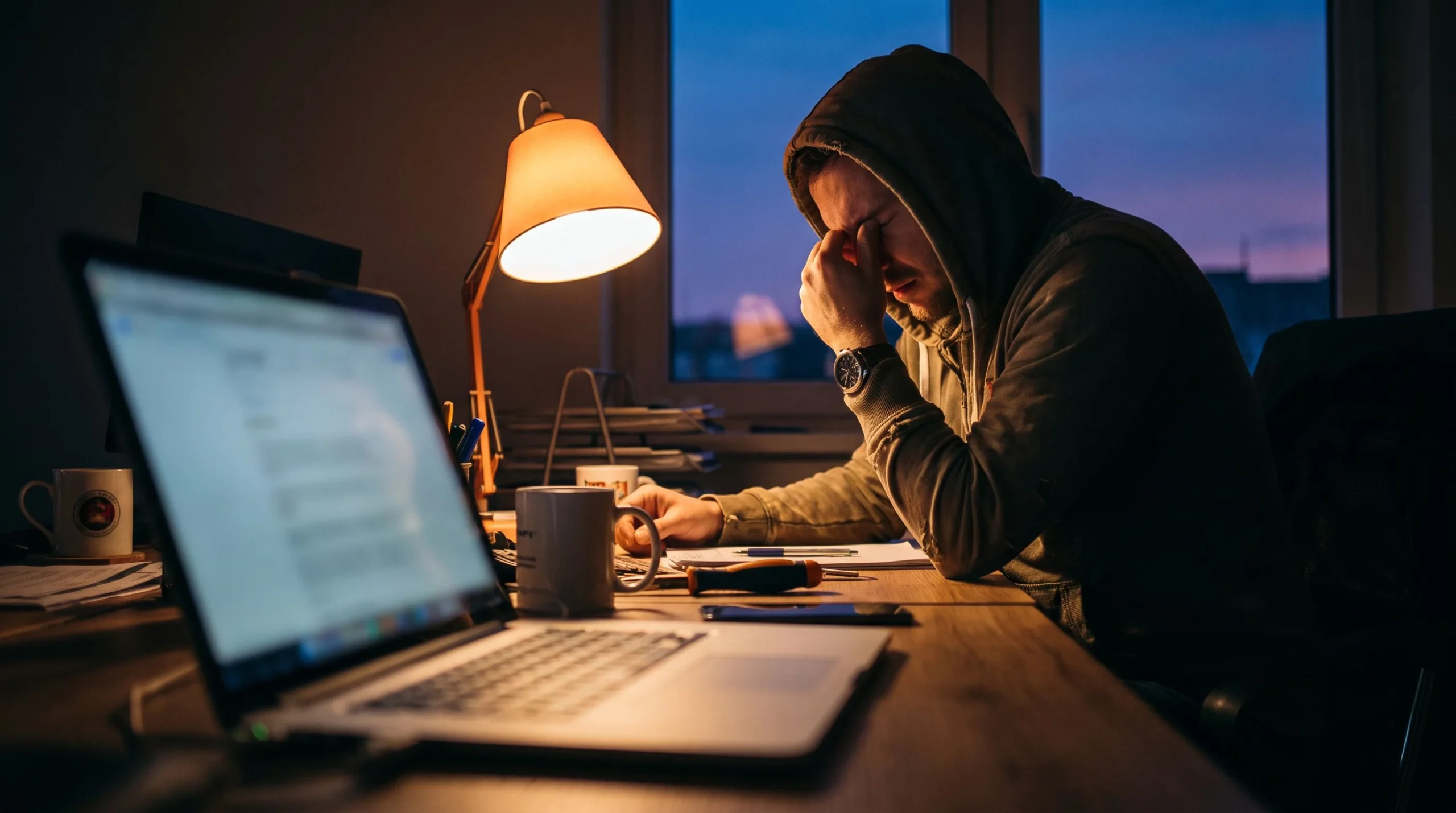 Senior engineer covering an unfilled role in addition to their own workload, showing signs of burnout