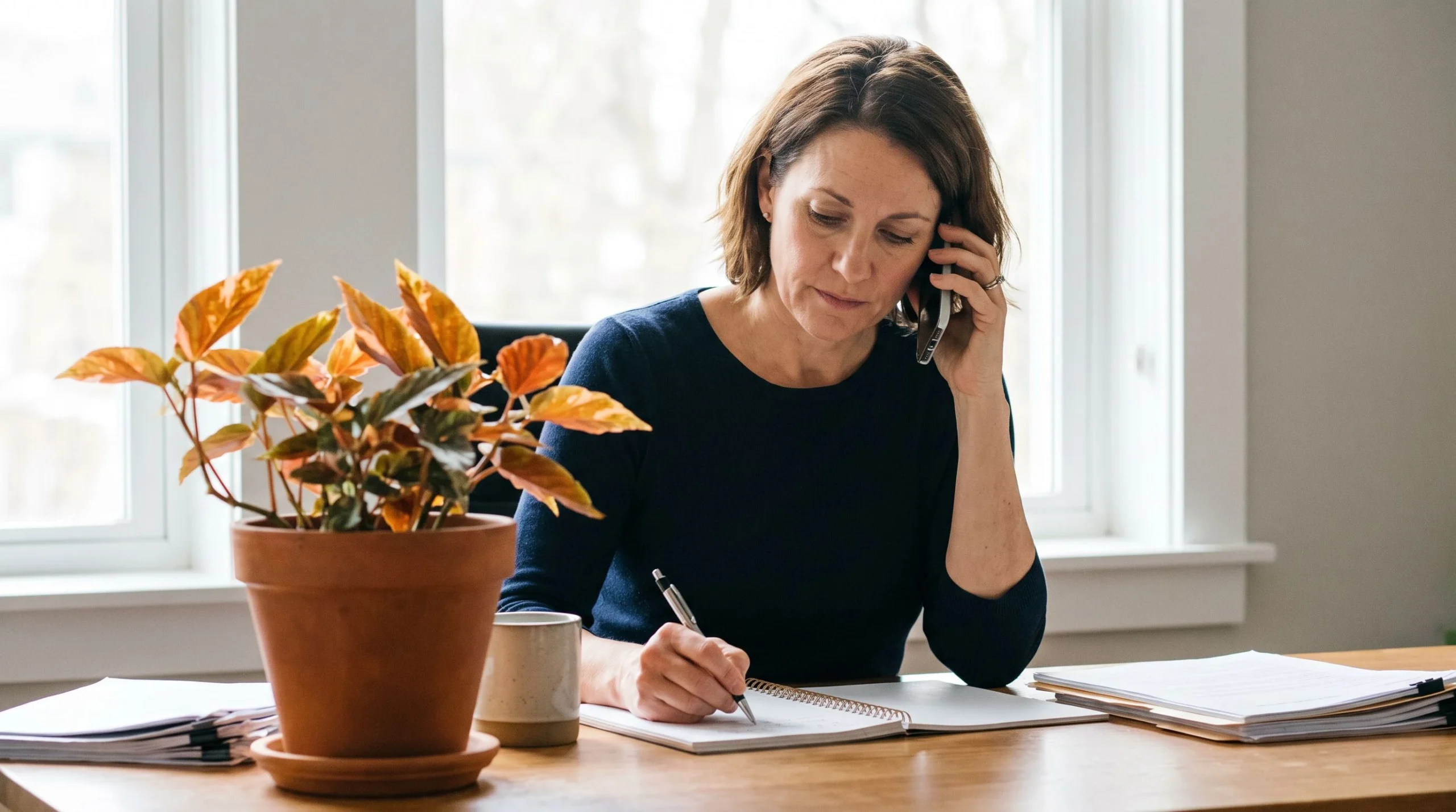 Hiring manager on a phone call checking a client reference for an outstaffing vendor
