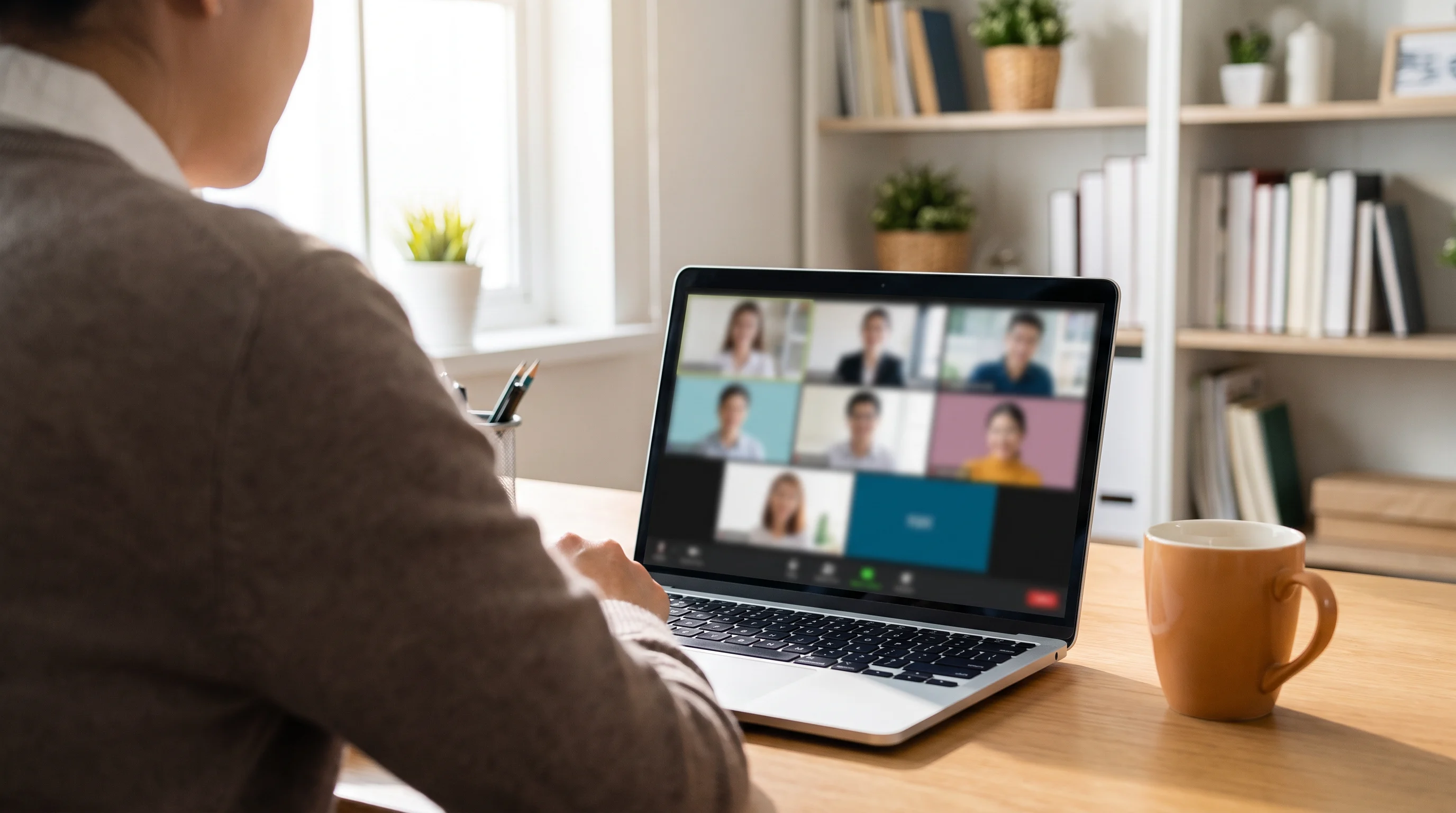Finance team member on a video call coordinating with an outsourced accounting team