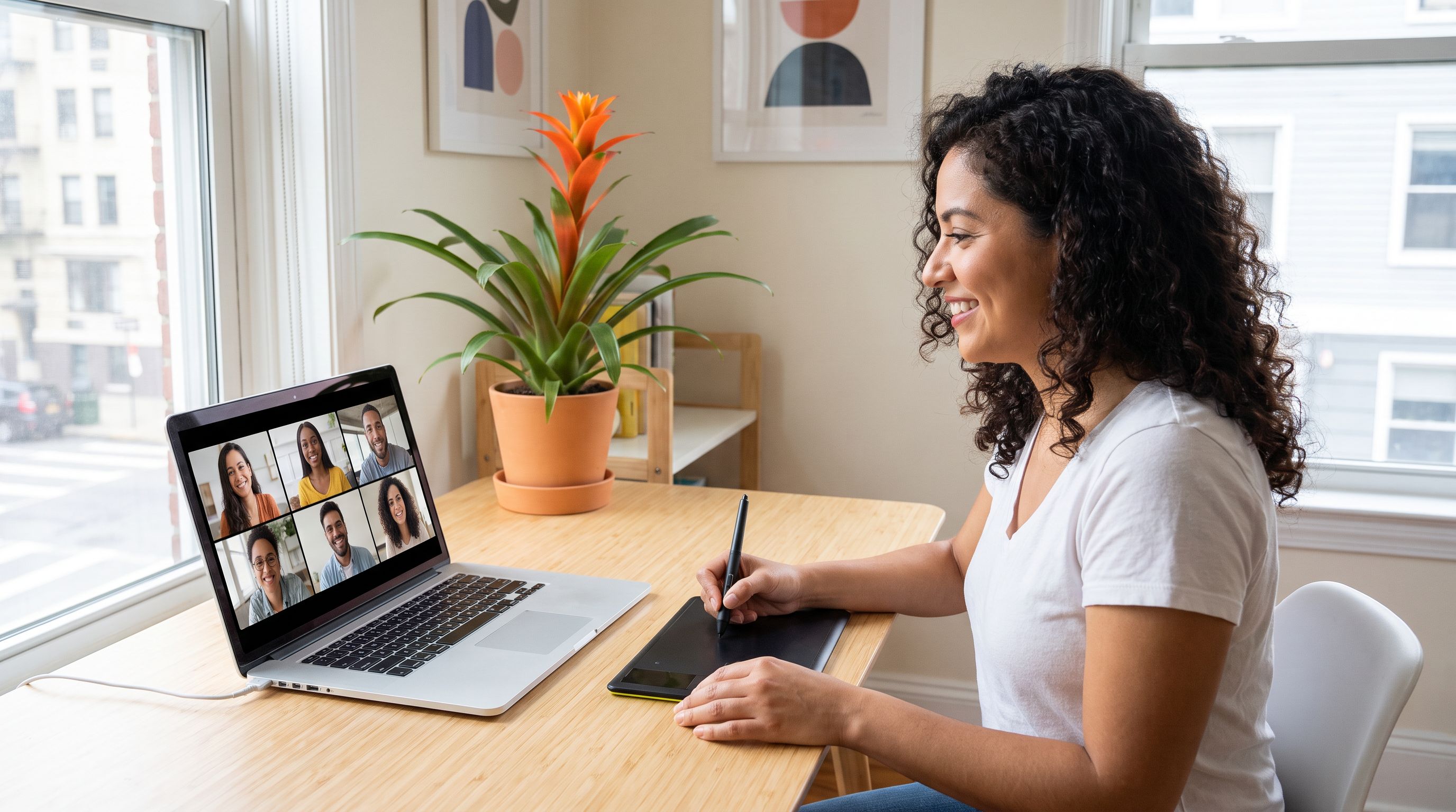 Nearshore graphic designer onboarding with US company in remote video call