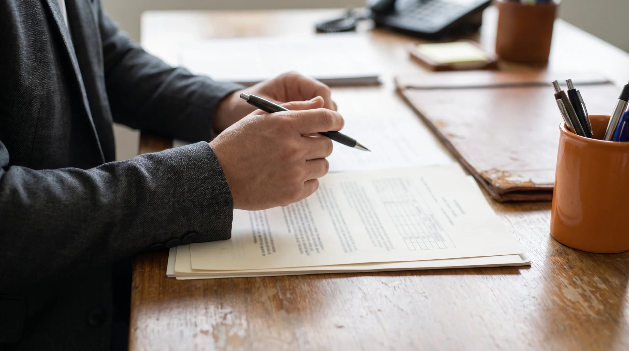 Business owner reviewing recruiting agency contract terms and pricing